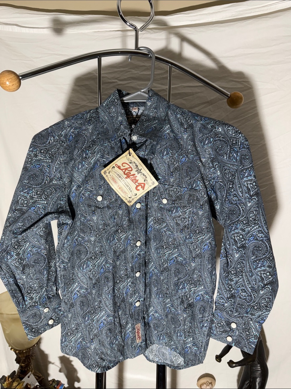 Paisley Button-Down Western Shirt for Kids - Blue
